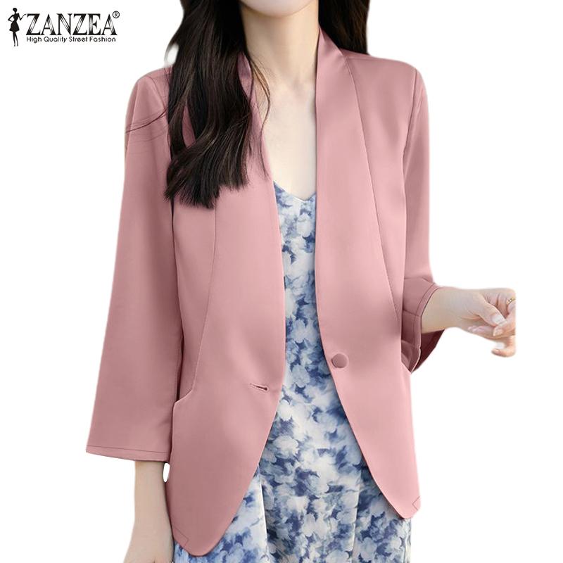 

ZANZEA Женский повседневный тонкий кардиган с отложным воротником и длинными рукавами, верхняя одежда S розовый