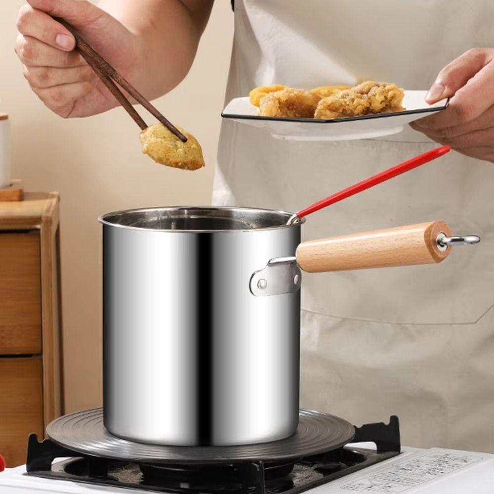 Strainer Basket Deep Fryer Pot Wood Handle Stainless Steel Frying Pan  Home Restaurant
