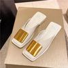 Women's Slippers Square Toe Design Women Mules Slippers Fashion Metal Buckle Baotou Half Slippers for Women Casual Flat Slipper