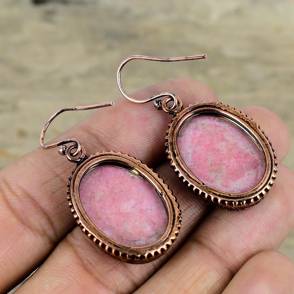 Cercei Thulite Cercei din cupru electroformat Bijuterii lucrate manual Cercel cu pietre prețioase naturale Bijuterii din cupru Cercei cu piatră de naștere Cadouri de aniversare