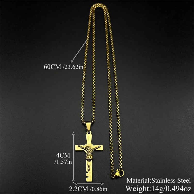 Katholischer Heiliger Benedikt Cspb Kreuz Anhänger Halskette für Frauen Männer Edelstahl Goldfarbe Jesus Kruzifix Kette Schmuck Geschenk