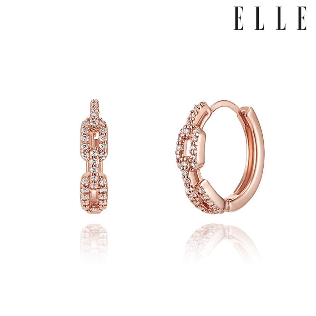 14K Chain Q Ring One-Touch Earrings (Gold Pin) ELGPEE440