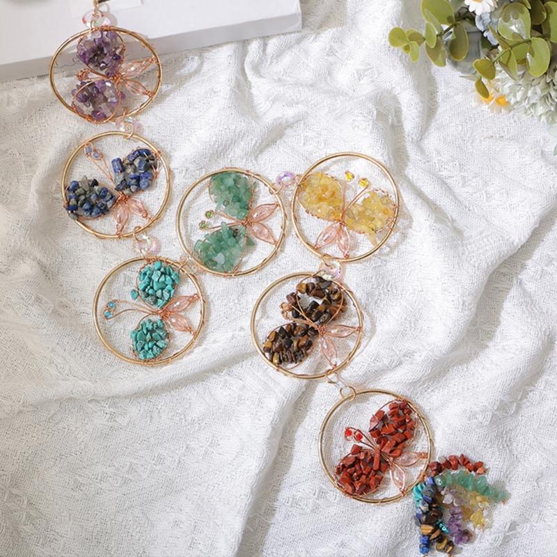 62KD Natural Crystal Stone Butterfly Hanging Pendants Sun Catchers for Home Garden