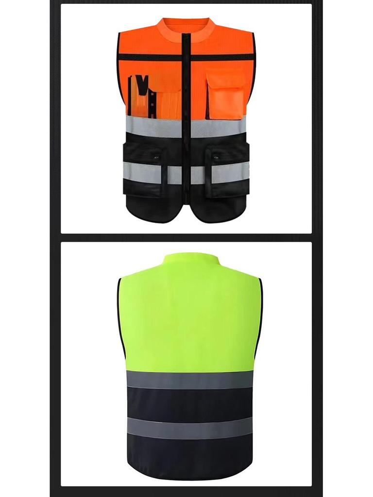 Multi-Pocket Fluorescent Reflective Vest for Construction and Riding