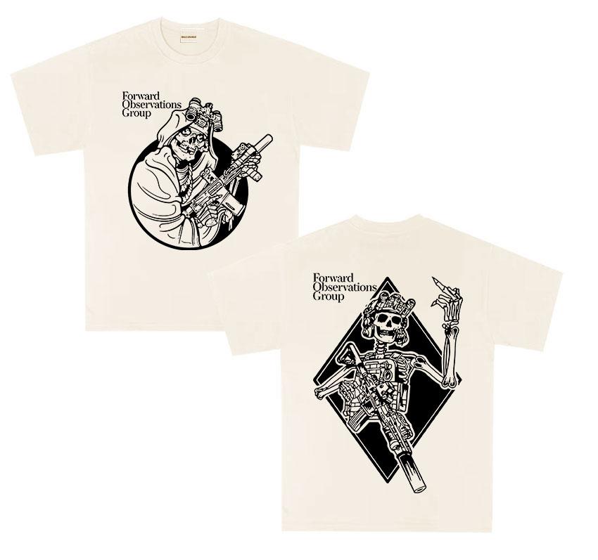 Forward Observations Group Death Skeleton Print T Shirt Unisex Retro Oversized Tshirts Hip Hop Gothic Short Sleeve Tees Streetwear