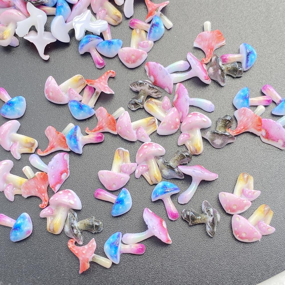 50pcs Resin Cute 3D mini Colorful Mushrooms Flat Back Rhinestone Scrapbook DIY Wedding Applique Decor Jewelry Accessories