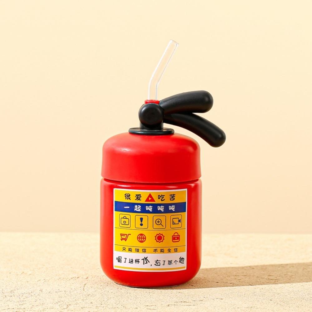 400ml Ceramic Mug with Glass Straw Water Cup Novelty Tea Cup  Coffee Drinking Style 2