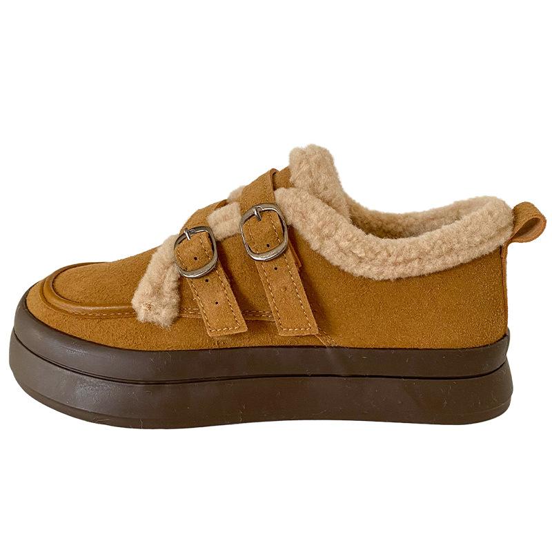 

BE-6682 Latex insole/buckle Boken shoes women s shoes board shoes winter velvet lamb wool cotton shoes 2024 new 40