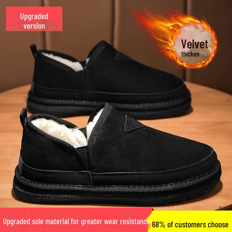 Northeast Men's Winter Snow Boots: Velvet-Lined, Thick, Warm Leather & Fur Slip-On Cotton Shoes