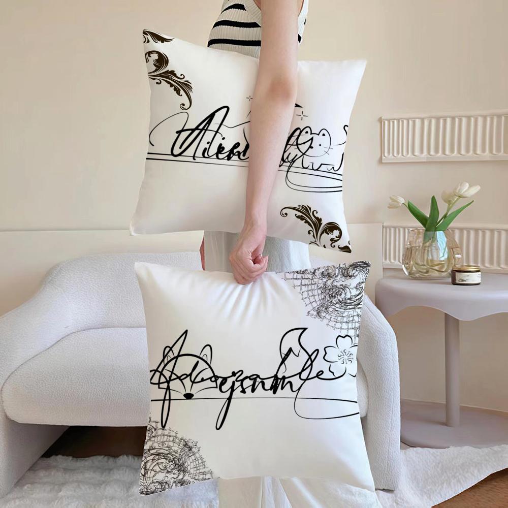 Artistic Animal Signatures Cushion Cover Anti-dustmite Pillowcase Invisible Zipper Silky Short Plush Sofa Cushion Cover
