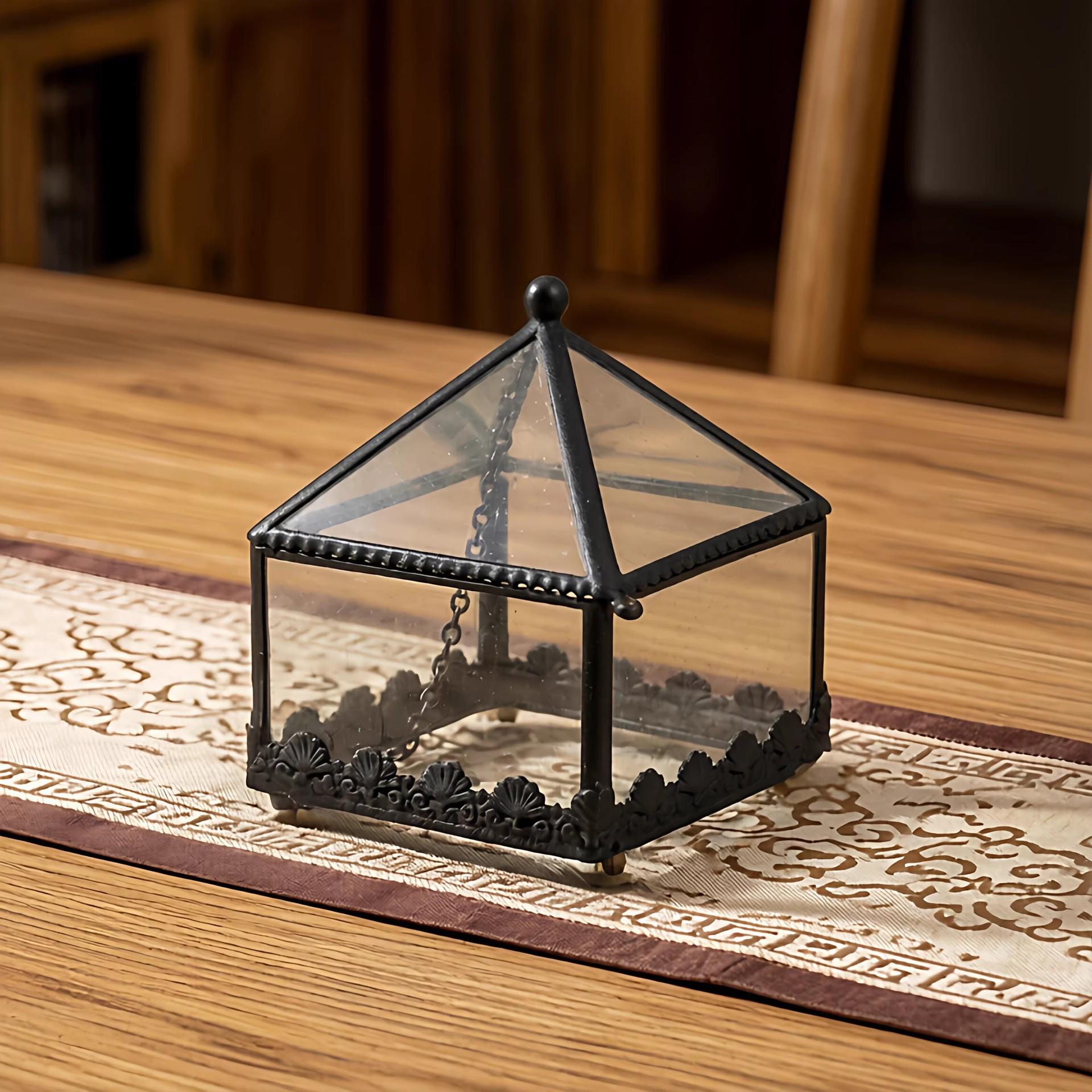 Begonia Flower Glass Jewelry & Ornament Box 8x8x11 cm чёрный/олова