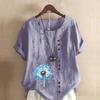 Women's Fashion Blue Dandelion Prined Short Sleeve T-shirt Loose Cotton Shirt Casual Loose Summer Blouse Tops Plus Size