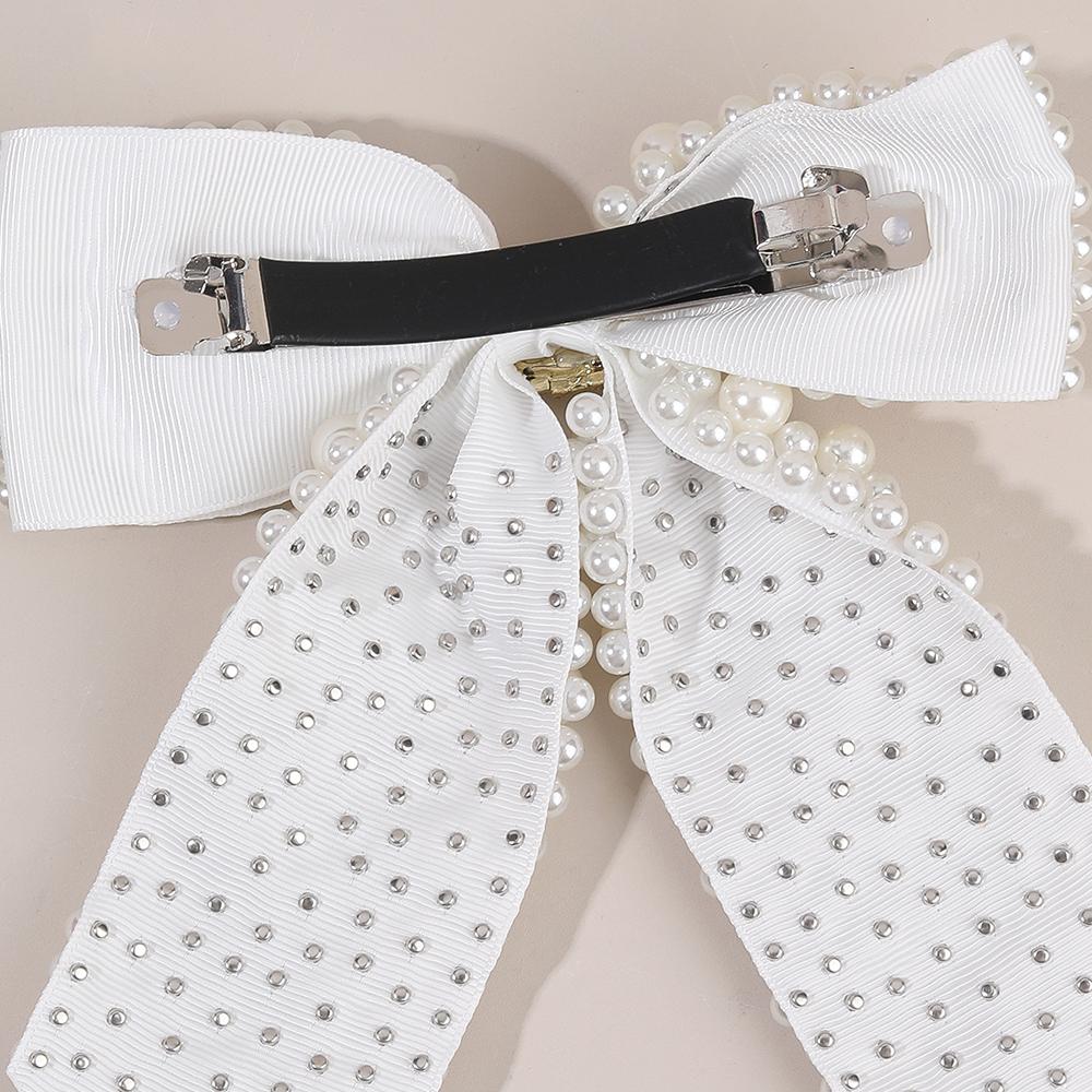 Korean Pearl Bow Hair Clip Elegant Ribbon Hairpin Sweet Rhinestone Handmade Barrette For Women Girls Kids Headdress Accessories
