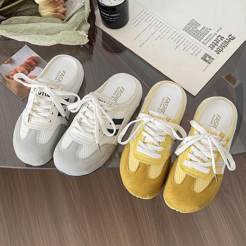 Summer Mesh Breathable German Training Shoes Women's 2025 New Thick-soled Retro Baotou Half Slippers Lazy Casual Sports Shoes