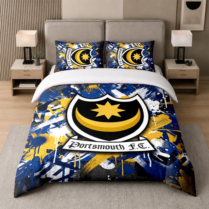 3Pcs Bedding SetPortsmouth FC Soft Bed Sheet and Two Pillowcases Home Bedroom Decor