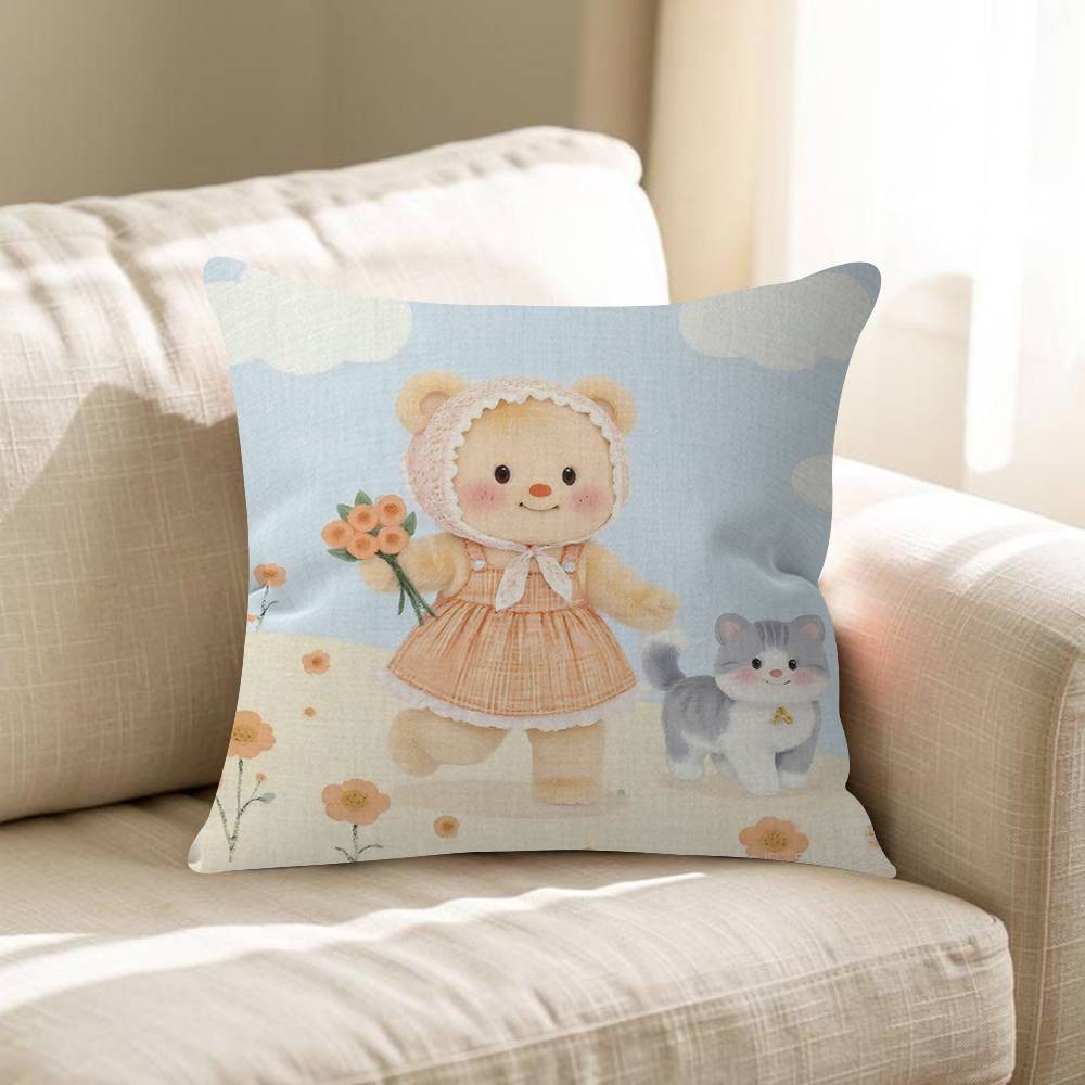 Cute Butterbear Maple Design Cushion Cover Happy Autumn Harvest Decor Holiday Decorati Pillow Cover