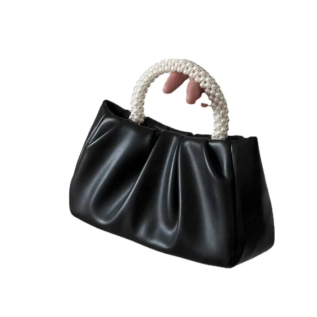 Spring and Summer New Fashion Joker Texture Pearl Pleated Clouds Pearl Sweet Pink Handbag Dinner Bag Bag Women's Handbag