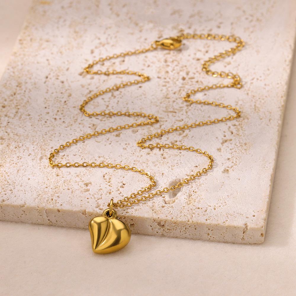Irregular Glossy Heart Stainless Steel Necklaces For Women Gold Color Heart Design Pendant Necklace Party Wedding Jewelry Mujer