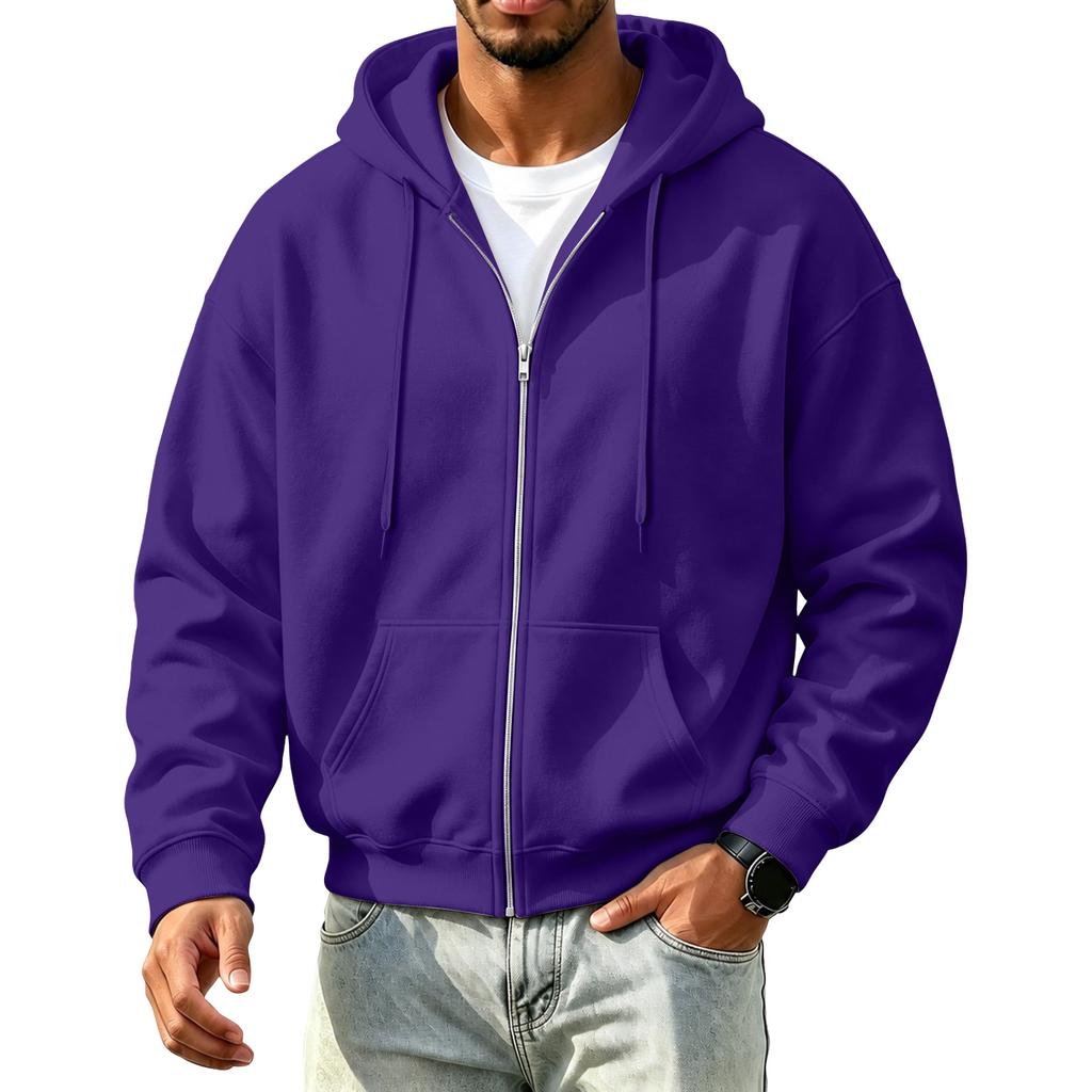 Men's Color Zip Up Hooded Sweatshirt for Winter