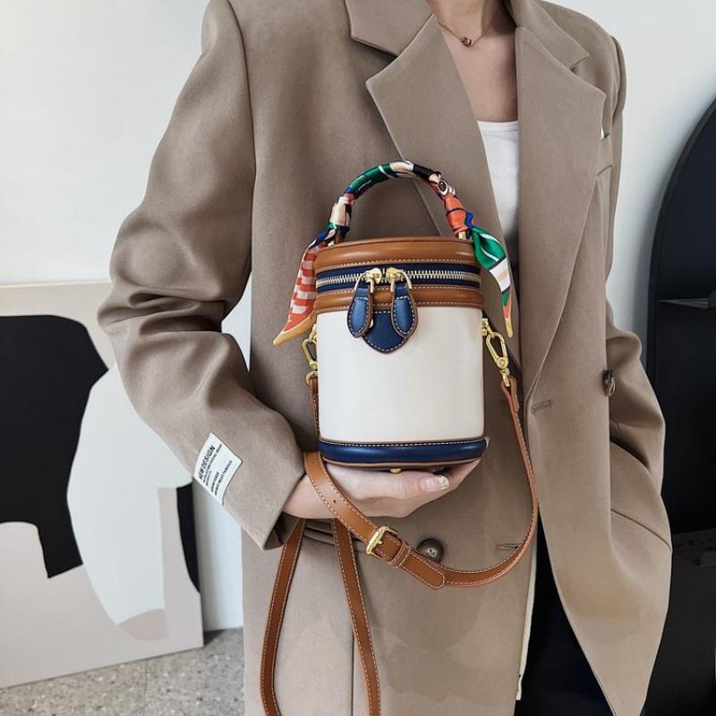 Barevná válečková taška přes rameno s ozdobným šátkem, malá taška s horní rukojetí, stylová crossbody kabelka pro ženy