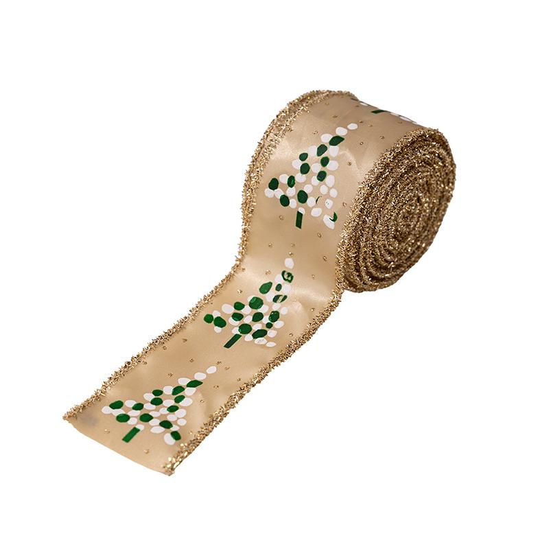 1PC Small Tree Pattern Festive Ribbon Embroidered Christmas Satin Ribbon 5mx5cm