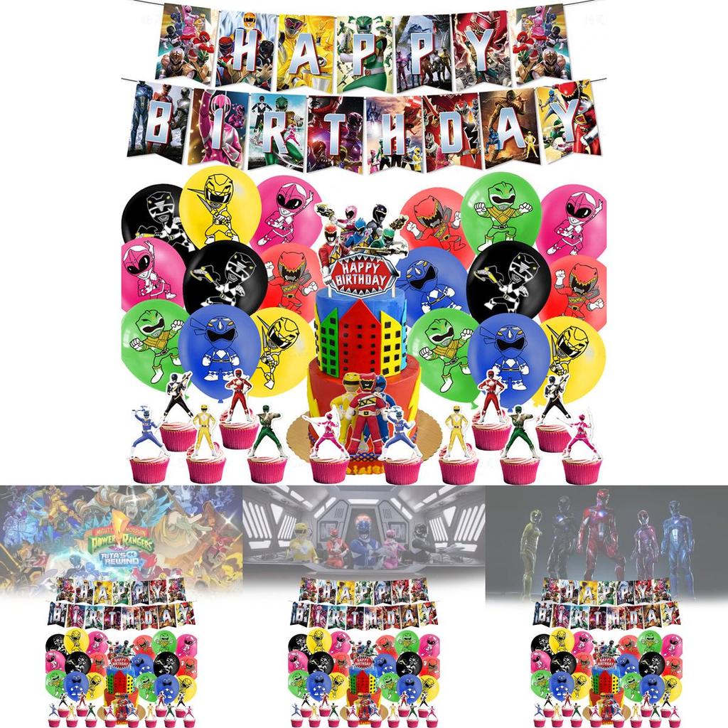 Mighty Morphin Power Rangers Party Banners Balloons And Spiral Cake Picks For Children Birthday Festivities