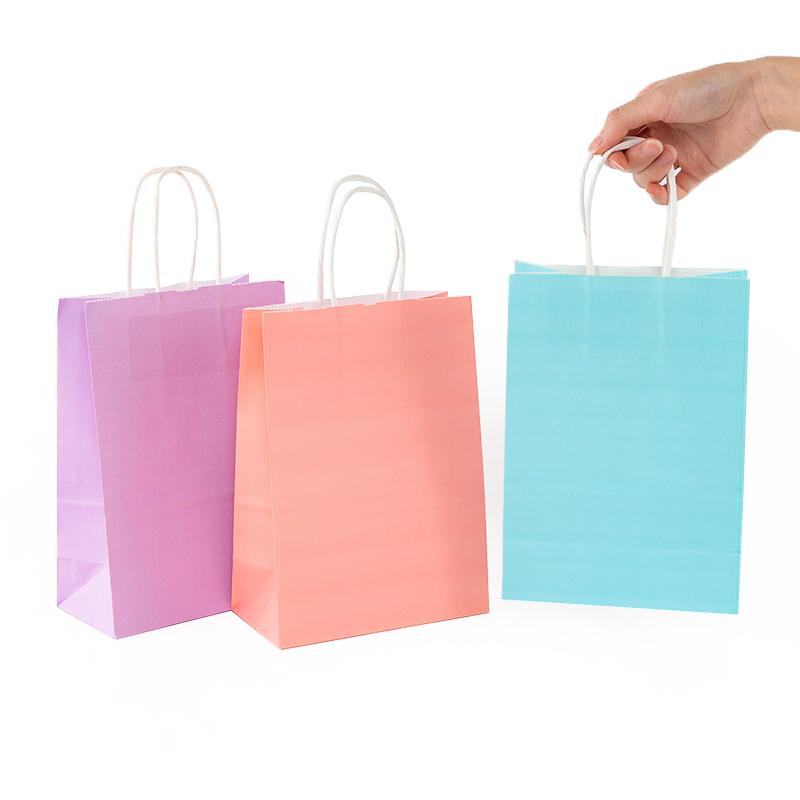 StoBag, Colorful Kraft Paper Gift Bag, Solid Color, for packing Goodies takeaway, birthday, wedding, Eco-Friendly, 12/30pcs