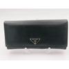 Used Prada Saffiano Leather Flap Long Wallet, Triangle Logo, Black, with Guarantee Card