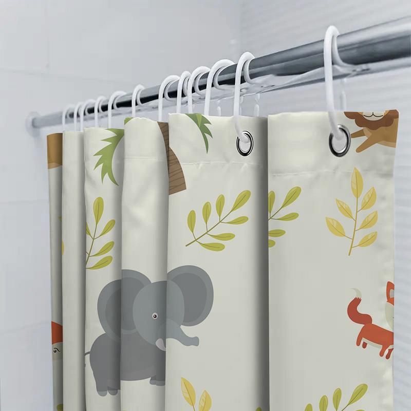 Animal-Themed Shower Curtain Set Featuring Playful Elephants And Woodland Creatures Perfect For A Kids' Bathroom!
