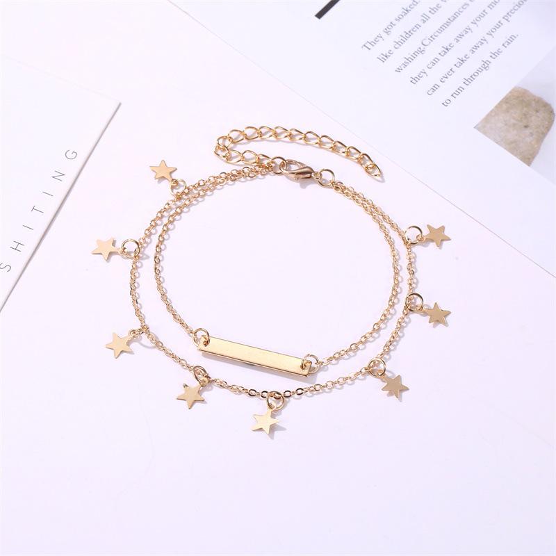 New Foot Jewelry Trend Women's Simplicity Europe and America Beach Foot Jewelry Fashion Double-layer Five-pointed Star Anklet Manufacturers Wholesale