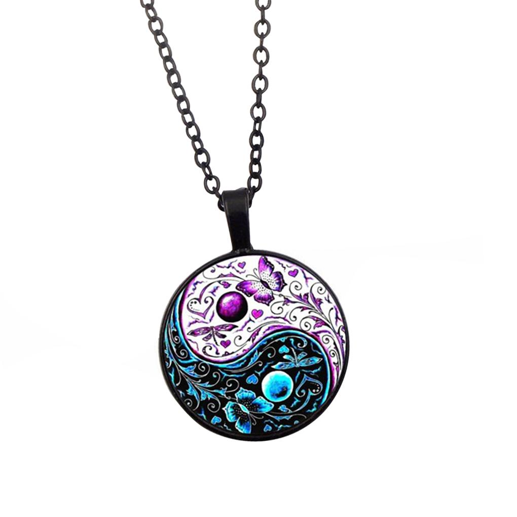 Women Vintage Necklace Contrast Color Tai Contrast Color Tai Pendant Girls Sweater Neck Chain Jewelry - Silver