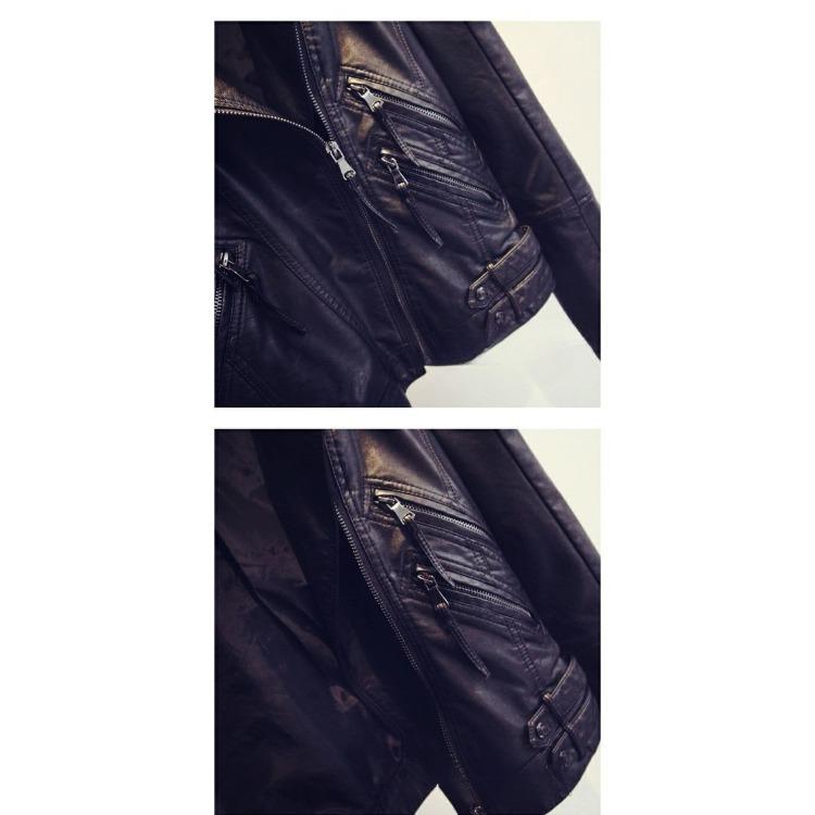 Fashion Women's Spring and Autumn Short Slim Motorcycle PU Leather Jacket