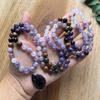 Natural Rose Quartz,Lepidolite,Amethyst Mala Necklace,108 Hand Knotted Meditation Japa Mala,Healing Crystals,Yoga Prayer Gift