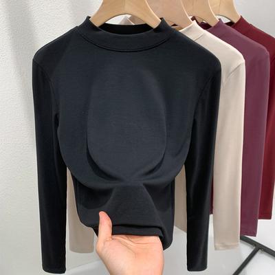 Stand-up Collar Bottoming Shirt Women's 2025 New Women's Clothing Solid Color Hundred Tower Long-sleeved T-shirt Autumn and Winter Explosion 