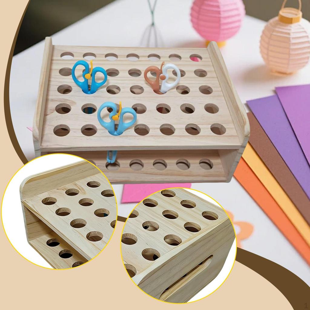 Wood Scissors Holder Hair Shear Shelf Versatile Makeup Brush Rack Eyebrow Pen Display Stand