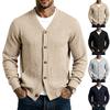 V Neck Long Sleeve Buttoned Jacquard Solid Color Casual Vintage Cardigan Sweatshirt
