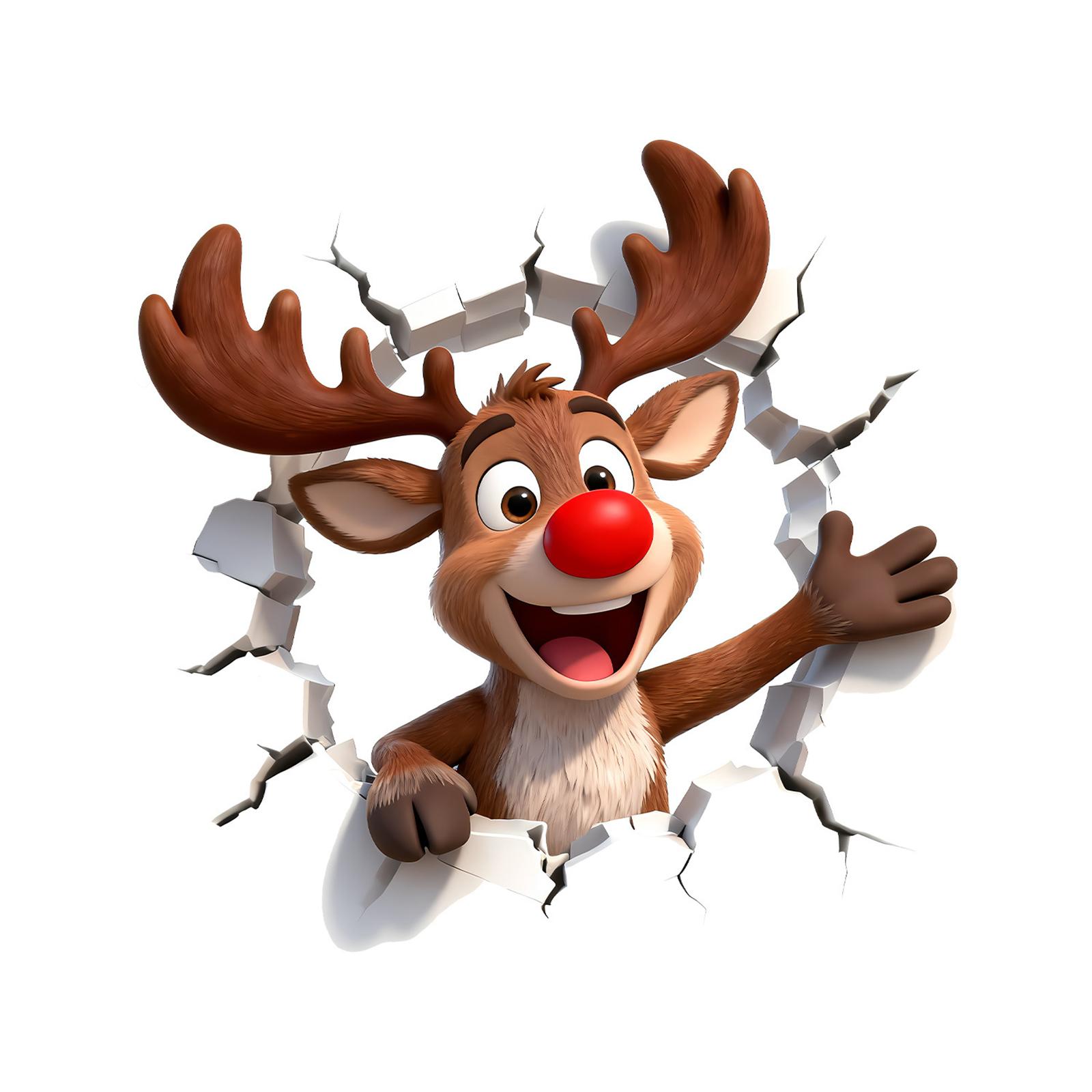 

Рождественский Креативный Визуальный Эффект Разбитая Стена Мультяшный Лось Наклейка Праздничная Атмосфера Гостиная Украшение Дома Наклейка на Стену One Size