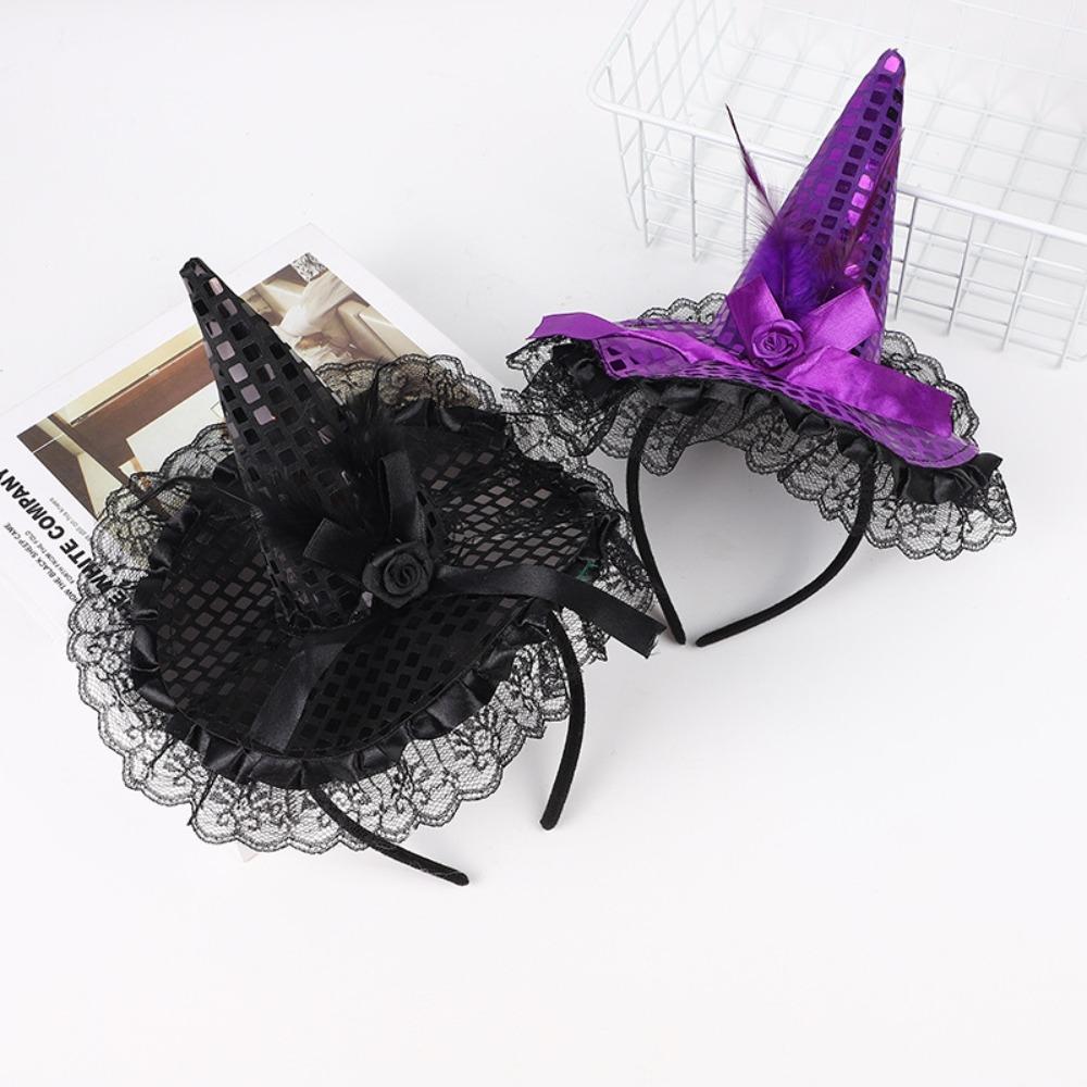 Halloween Witch Hat Headband for Halloween Costume Dress Up Party Supplies Hat Headband Lace Gloves Short Black