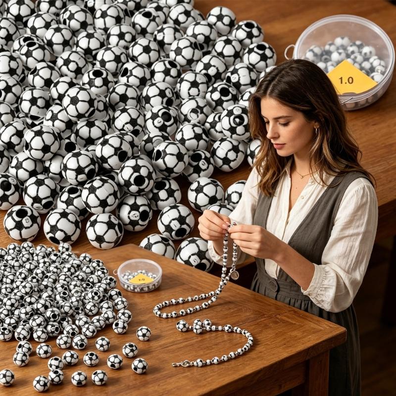 100Pcs Acrylic Football Shaped Beads With Crystals Elastic String For Creative Jewelry