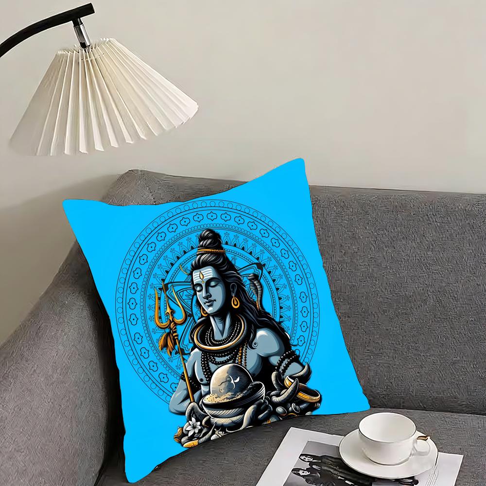 Lord Shiva Hindu God Buddha Cushion Cover Reversible Plush Pillow Cover – For car, sofa, bedroom, perfect as a gift.