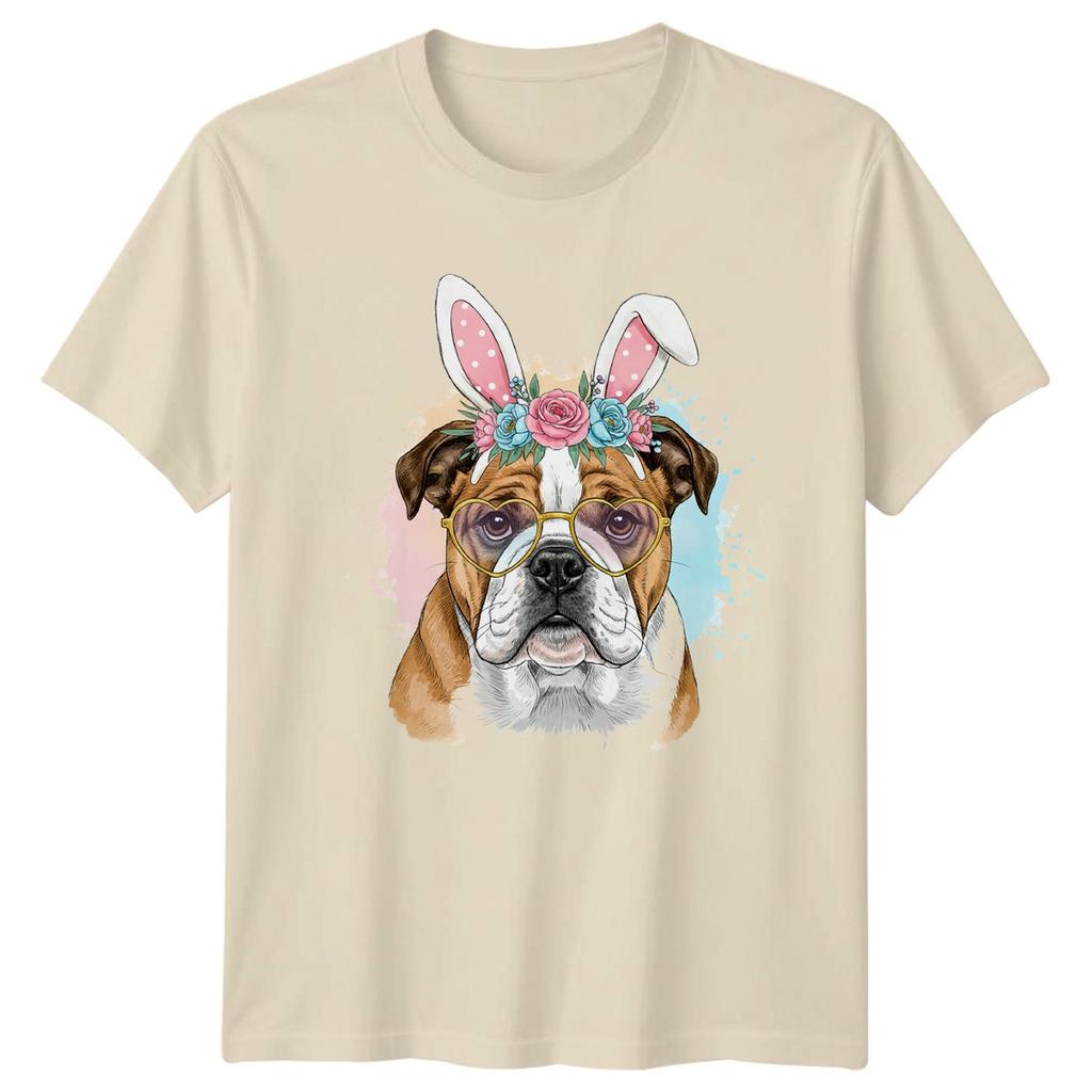 Cute Watercolor Bulldog Wearing Bunny Unisexs TShirt Easter Dog