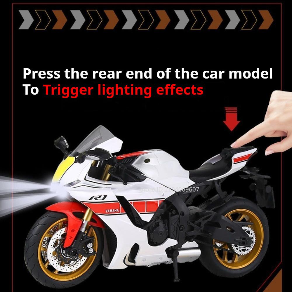 1:9 Scale R1 CBR1000 Motorcycle Model Toy Linkage Steering Foldable Tripod Motorbikes Metal Diecast Models Living Room Ornaments