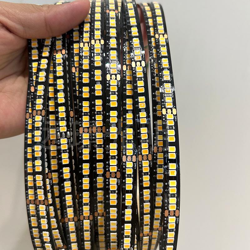 Smart 24V Dual Color LED Strip: 240 LEDs, Dimmable & Adjustable Color Temperature, Connects to Smart Systems.