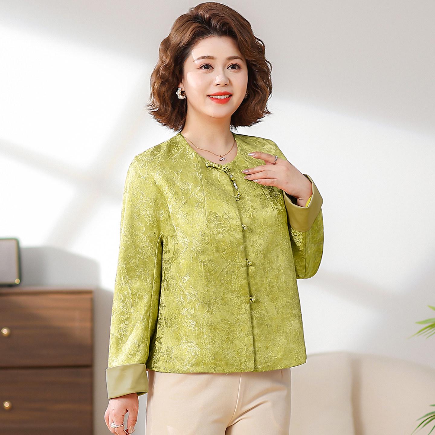 

Elegant Chinese Embroidered Spring and Autumn Jacket for Women Over 50 XL (55-62.5 kg) світло-зелений колір