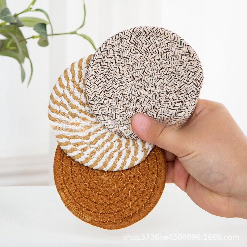 8pcs Handwoven Coasters Made of Cotton Absorbent and Heat-resistant Solid Color Nordic Style Coaster for Home Decoration
