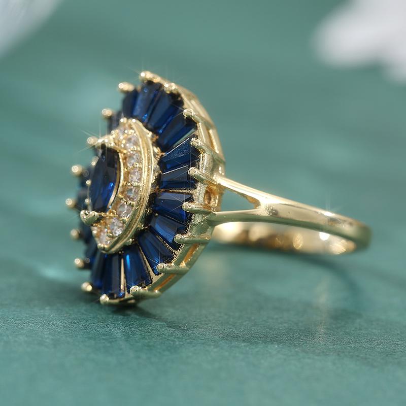 Luxurious Elegant Micro Pave Synthetic Blue Cubic Zirconia Ring For Women Creative Oval Design Fashion Ring Trend Jewelry