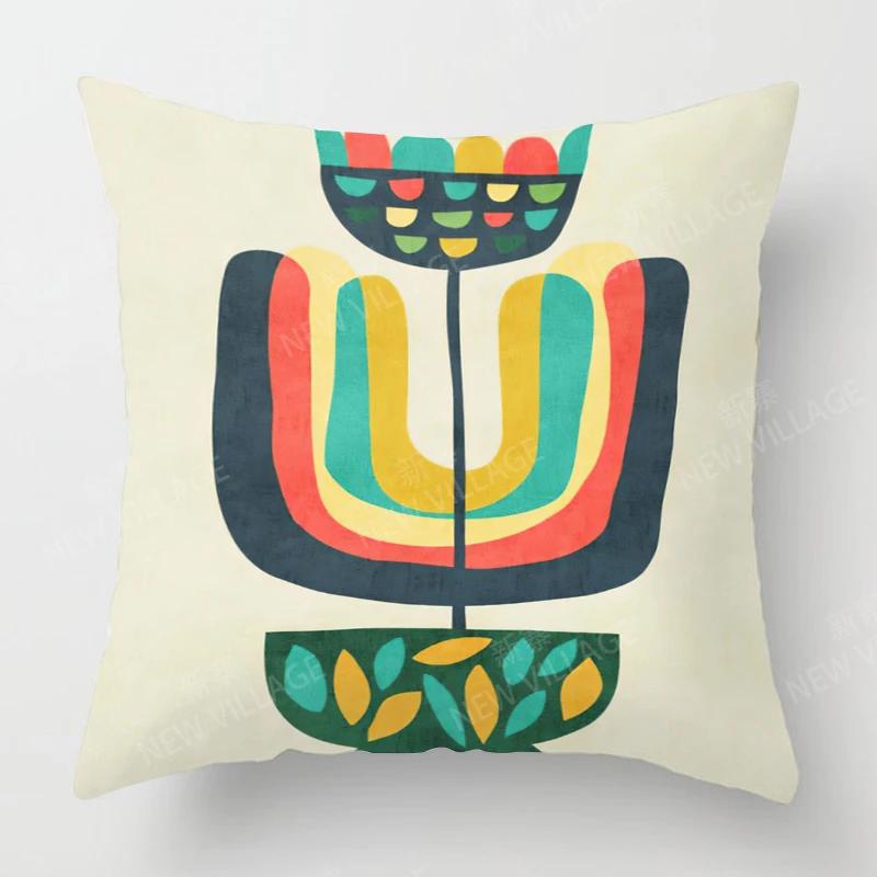 Home Decor Colorful Plants & Cute Polar Bear Cushions Pattern Cushion Cover Suitable For Sofa Bedroom Car Pillow Cover