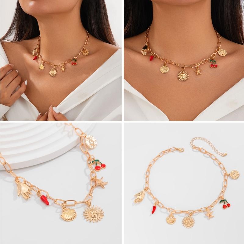 Stylish Gold Crosses Necklace for Women with Seashells Charm Decoration for Beach and Summer Fashion Statement Pieces
