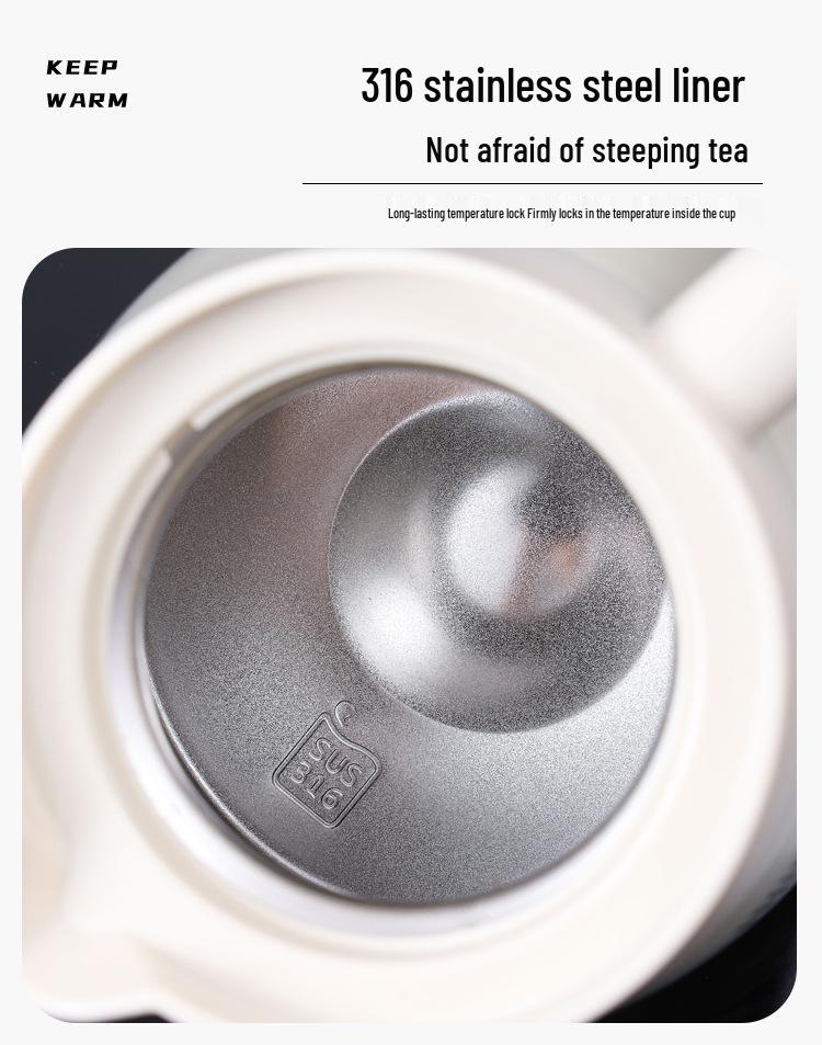 New Chinese Style 316 Stainless Steel Teapot: Landscape Design, Large Capacity Thermos Flask with Tea-Water Separation, Ideal for Home or Office.