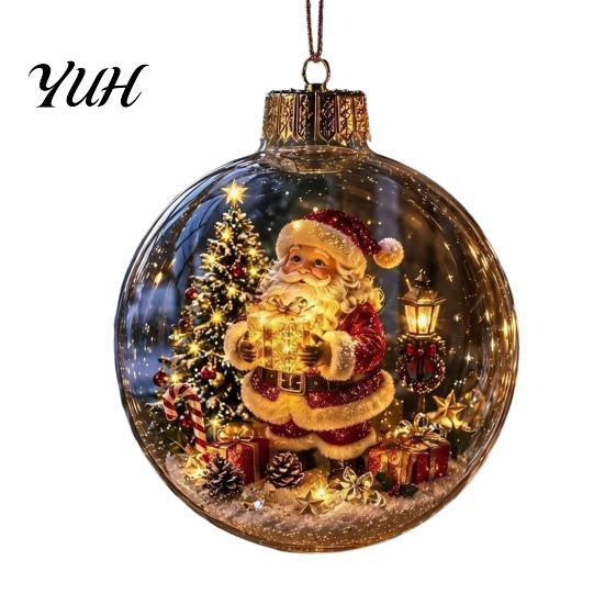 Shatterproof Plastic Spheres Glowing Christmas Story Ornament, Mini Holiday Scene In Ball, Light Up Decorative Ornaments for Home Clear Ball Xmas Tree
